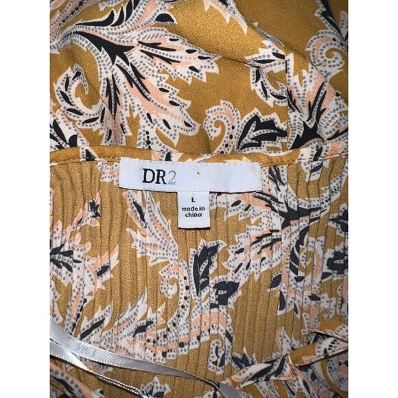 DR2 Top Size L Yellow Floral Accordion Pleats Long Sleeve Lightweight Blouse - Picture 9 of 11